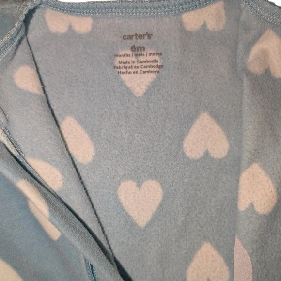 CARTER'S BABY GIRL BUNNY HEART PRINT ZIP-UP FLEECE SLEEP & PLAY SIZE 6 MONTHS - Picture 5 of 8